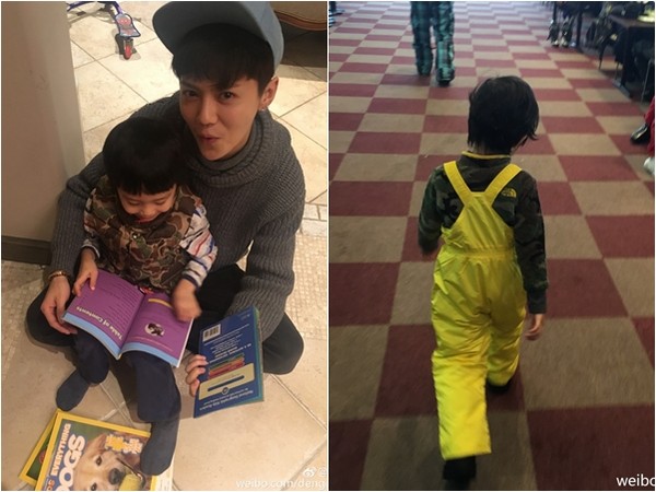 鹿晗抱著等等。