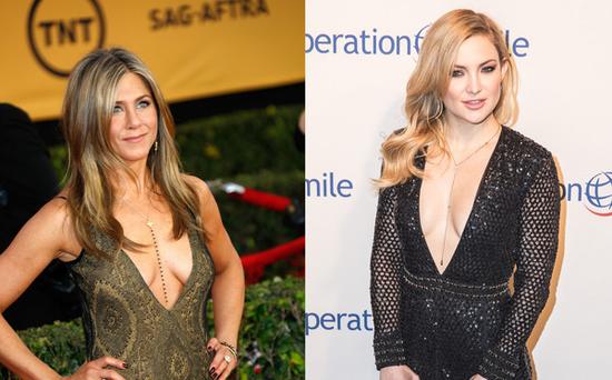 Jennifer Aniston & Kate Hudson出席重要場(chǎng)合也穿低胸裝。（圖片來(lái)源：臺(tái)灣東森新聞云）