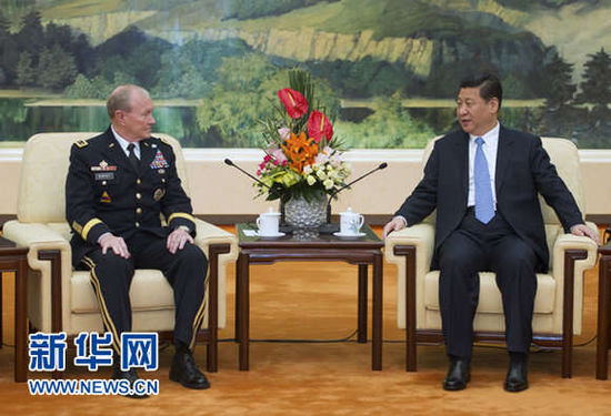 4月23日，中國國家主席、中央軍委主席習近平在北京會見美軍參謀長聯(lián)席會議主席登普西。